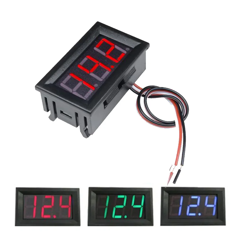 Digital Voltmeter DC 0V to 30V Digital Voltmeter Voltage Panel Meter Red/Blue/Green For 6V 12V Electromobile Motorcycle Car