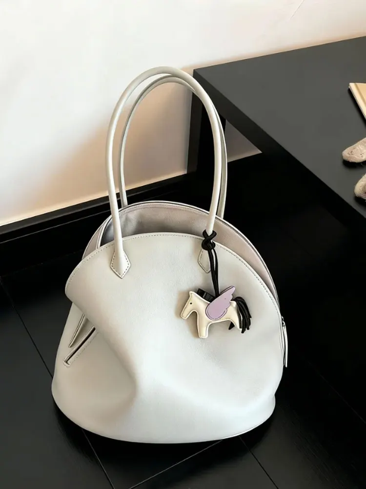 

Large Capacity Shaped Tote Bag Women's Shoulder Bag Outdoors Fashionable Commuting Handbag Soft PU Leather Pure Color