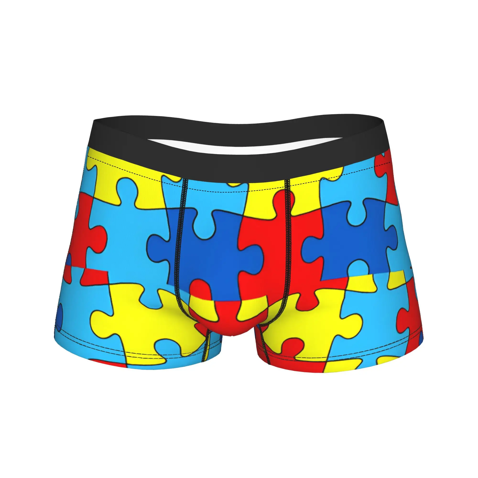 

Bold Red Blue Yellow Autism Puzzle Underwear Customs Boxer Shorts Hot Sale Men Underpants Soft Trend Boxer Brief Birthday Gift