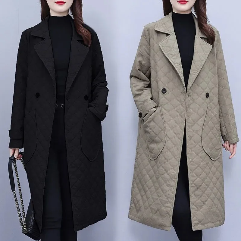 2026 Spring and Autumn New Medium Length Lingge Windbreaker Women's Fashion Loose Suit Collar Casual Coats