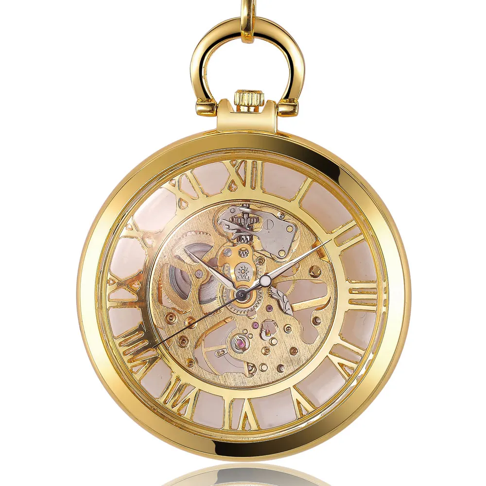 Vintage Hollow Mechanical Pocket Watch Hand-winding Luminous Necklace Pendant Steampunk Skeleton Men Women Chain Gift Clock