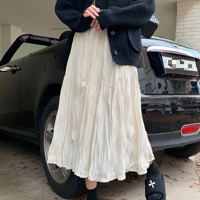 

Korean Y2k Girls Pleated Maxi Skirts High Waist Irrgular Y2k Aesthestic A-line Long Gothic Skirts for Women Streetwear Clothing