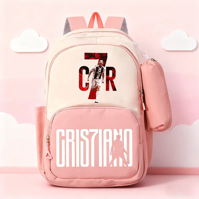 

Футбольная звезда Рональдос, 2 шт., школьный рюкзак, пенал с героями мультфильмов, дорожный рюкзак, портативная сумка для книг, большая вместительная сумка для хранения персонажей