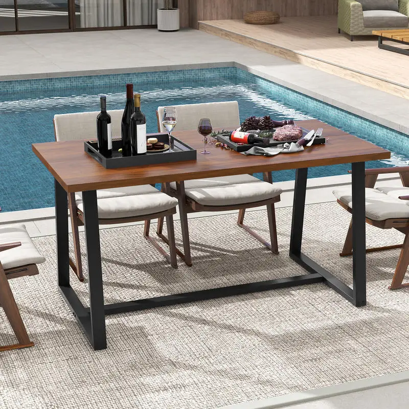 

Large Dining Table with Heavy-duty Metal Frame and Anti-slip Foot Pads-Coffee