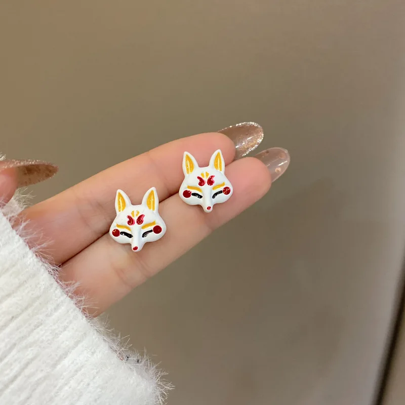 Japanese Style Fashion Creative Small Cartoon Animal Fox Mask Clip Earrings The Little Fox Clip on Earrings Non Piercing Girls