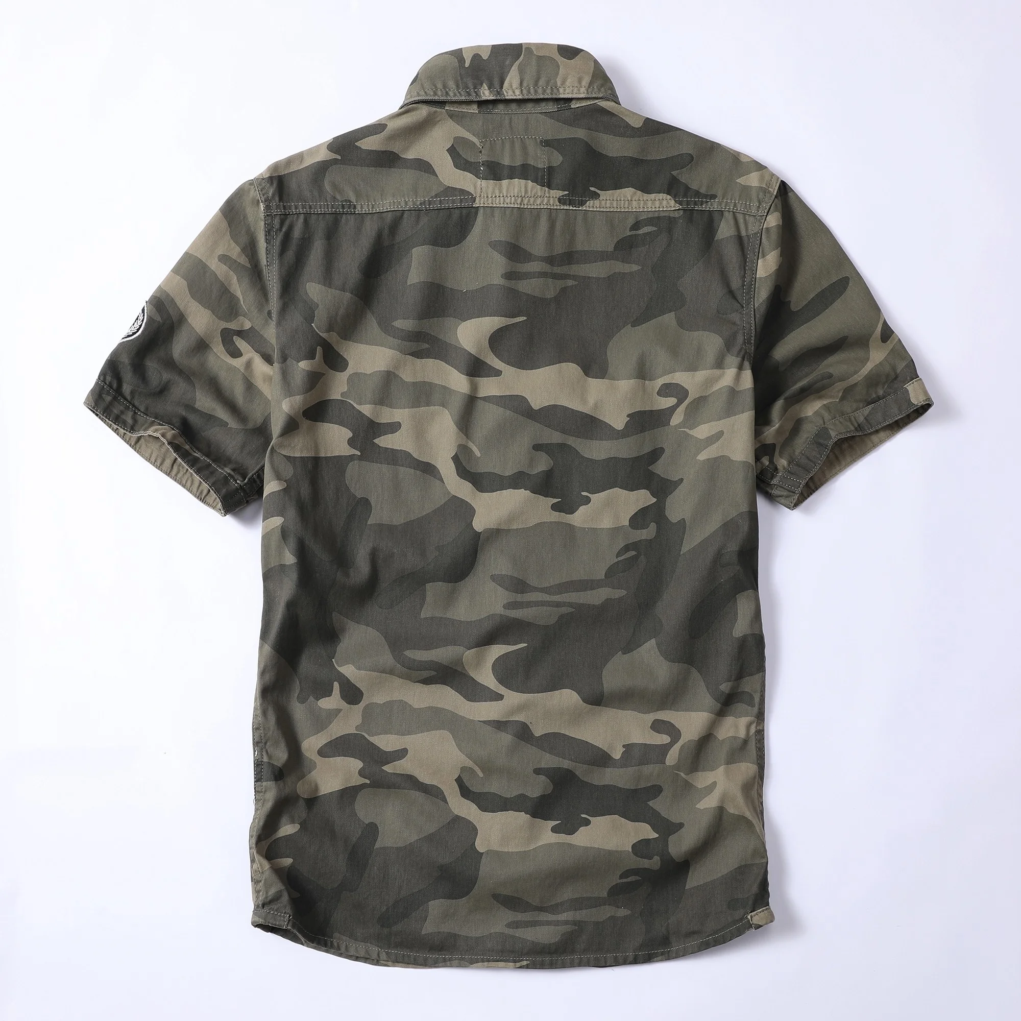 Men's Summer Casual Shirts Vintage Style Short Sleeve Washed Cotton Camouflage Multi Pockets Loose Outdoor Fashion