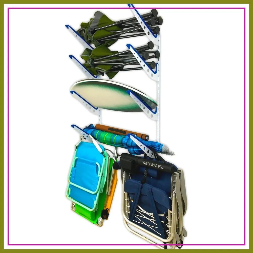 

Beach Chair and Umbrella Wall Storage Rack, Metal Adjustable 4 Level Gear Hanger for Garage and Home Organizer