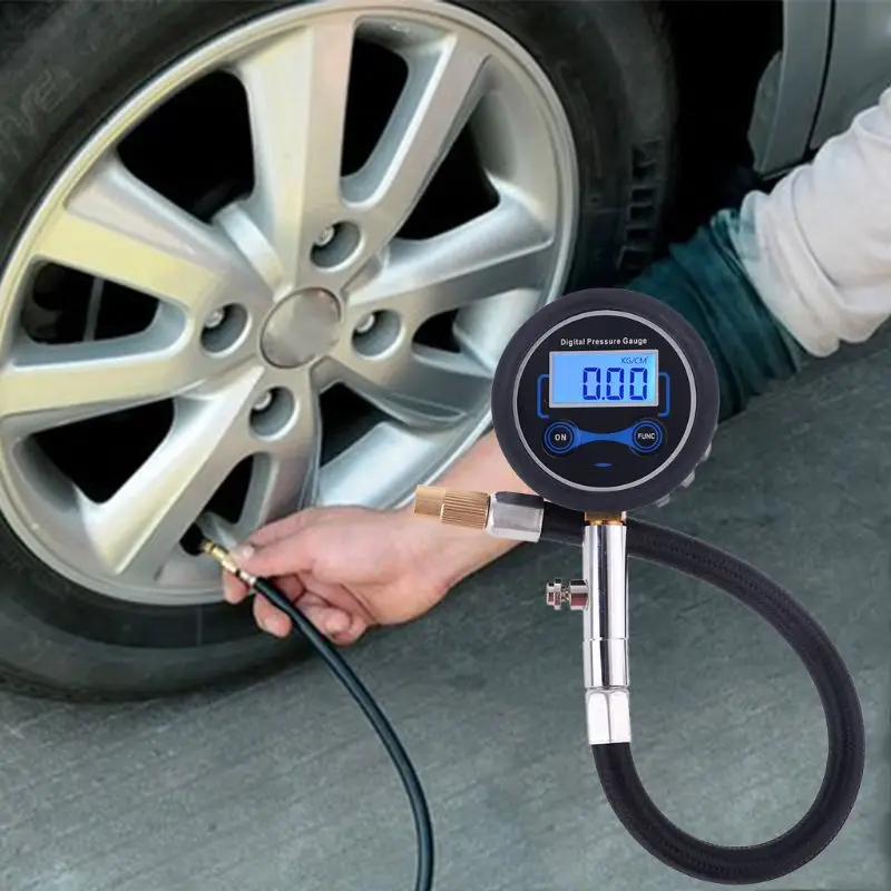 Digital Tire Pressure Gauge Air Compressor Inflatin Tube Hose 200PSI with Deflation for Cars Trucks and Bicycles M4YD