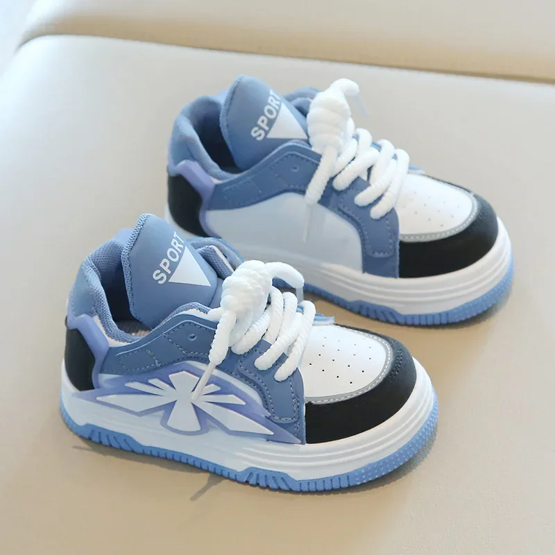 

Spring Autumn Boys Casual Soft Soled Shoes Girls Bread Board Shoes Children High Top Sneaker Kids Front Lacing Color Blocking