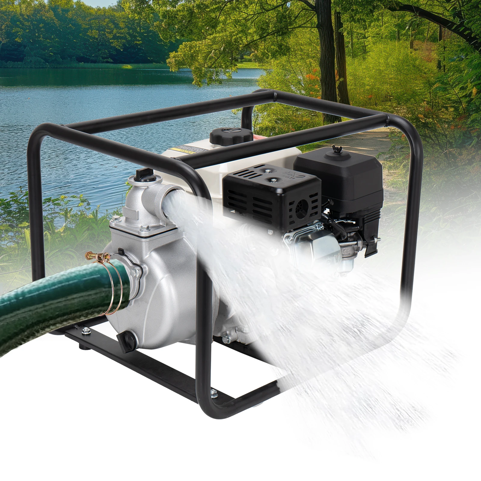 2 Inch Portable Gas Powered Water Pump, 6.5HP 4-Stroke Cast Iron Semi Trash Pump Self Priming Sewage Drainage Pump for Agricultural Irrigation Flood Dewatering