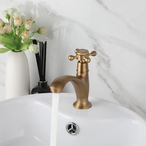 Imagen 2 del producto ZAPPO-grifo de agua fría individual de latón antiguo, grifo de baño de un solo mango, montaje en cubierta de 1 orificio, grifos de lavabo