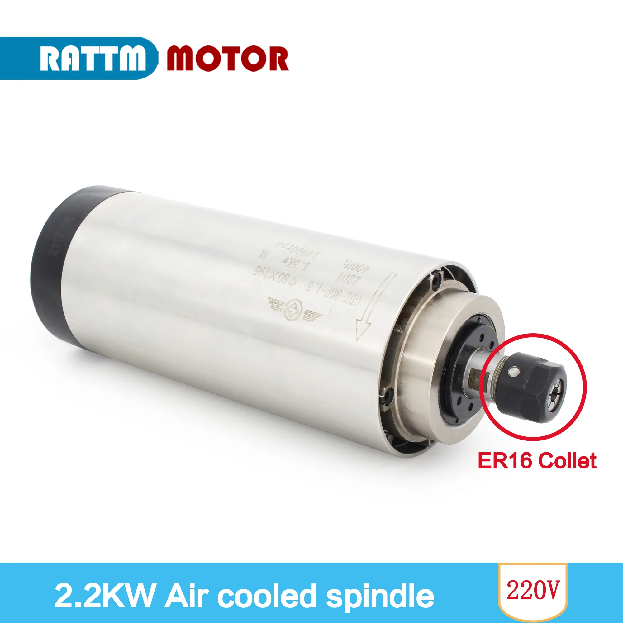 Imagem -02 - Motor do Eixo Refrigerado a ar com Quatro Rolamentos Er16 Pinça Roteador Cnc Gravador Conversores de Freqüência 220v 1.5kw