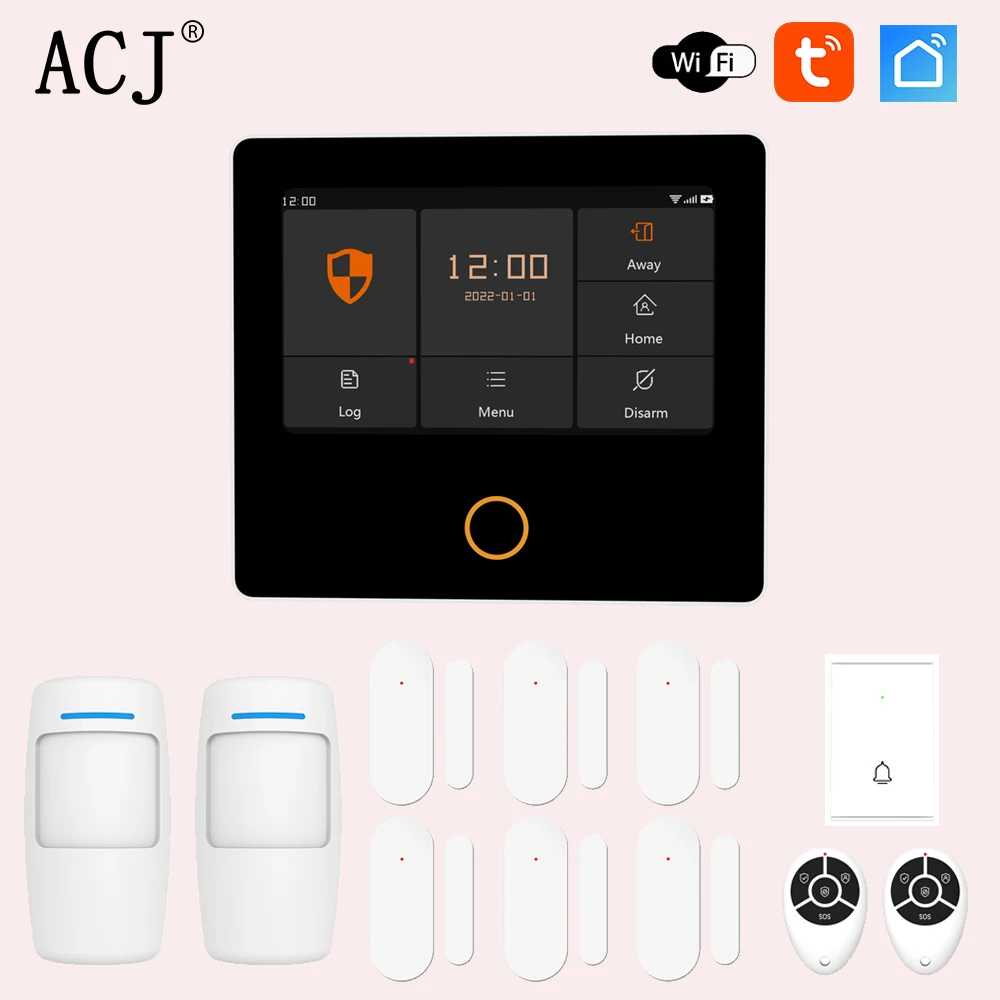 

ACJ Tuya Smart Wireless Alarm Host 4G WiFi Home Security Alarm System Built-in Siren Work with Alexa App Phone Remote Control