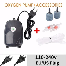 Aquarium Air Pump Fish Tank Mini Compressor Single Double Outlet with Check Valve Tube Aquatic Accessories 220V 3W 5W