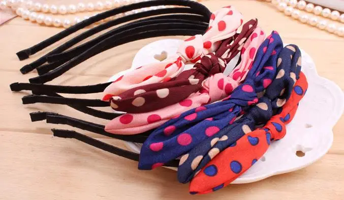 New Fashion Variety Chiffon Bowknot Polka Dot Rabbit Ears Headband