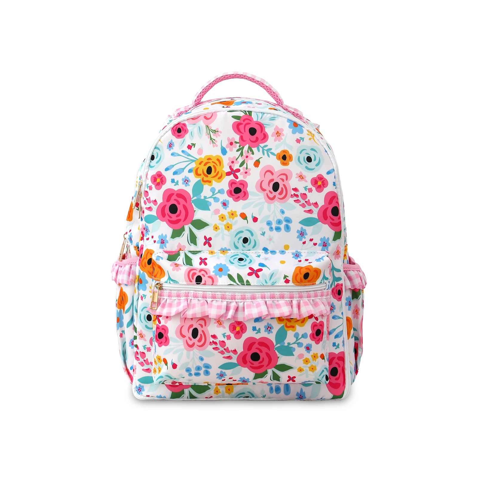 Gingham Ruffle Girls Backpack With Pencil Holder Sleeves Multi-pocket Large Capacity For Teens Back To School Travel Daypack