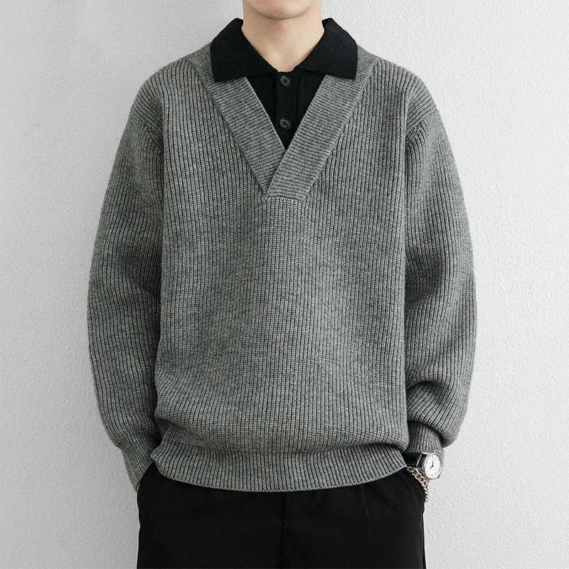 Autumn Winter Lapel Knit Polo Cardigan Men's Premium Business Casual Outerwear