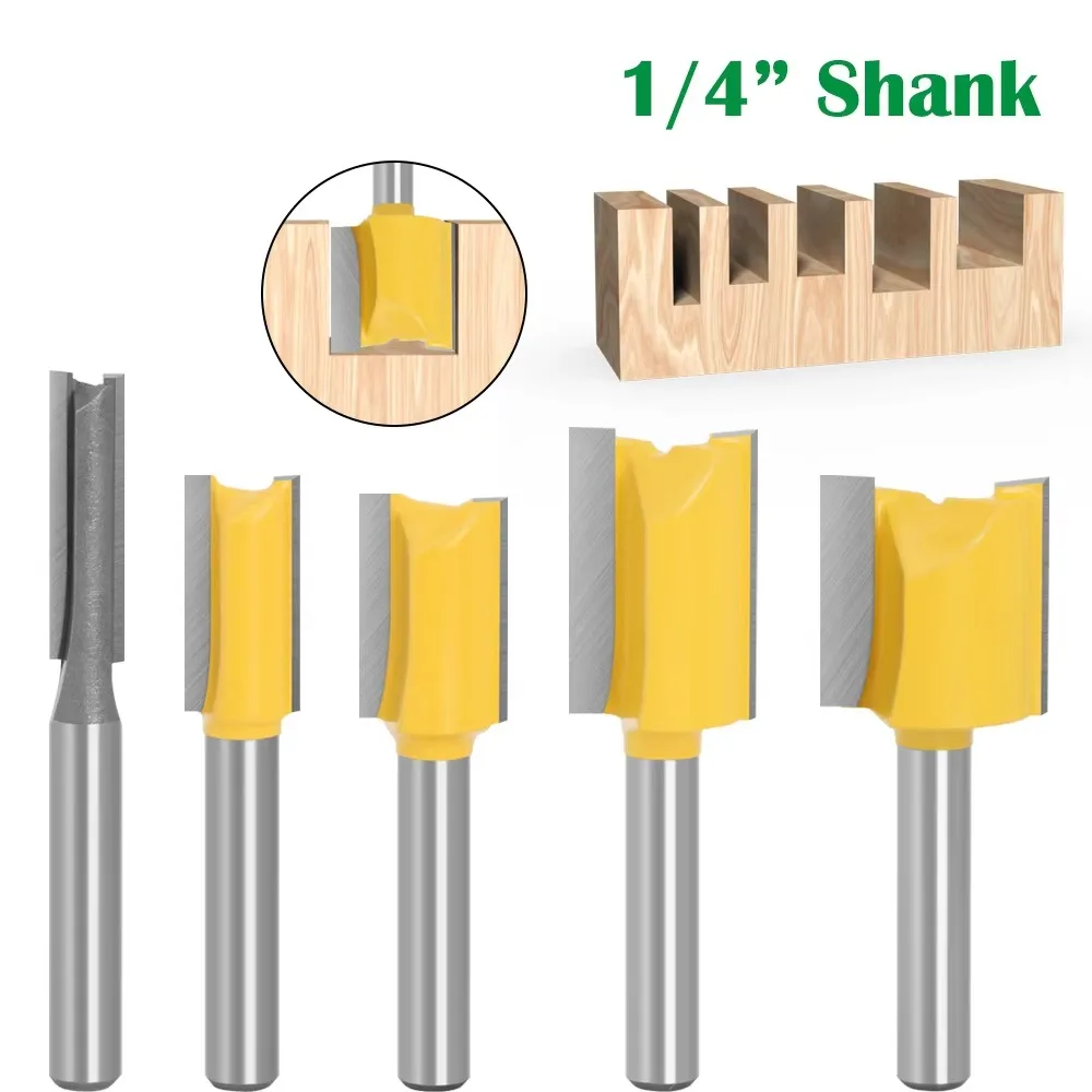 

5 шт./компл. 1/4 "6,35 мм фреза с хвостовиком, резьба по дереву, прямой нож, набор фрез Dado, фреза для обрезки, фреза для деревообработки