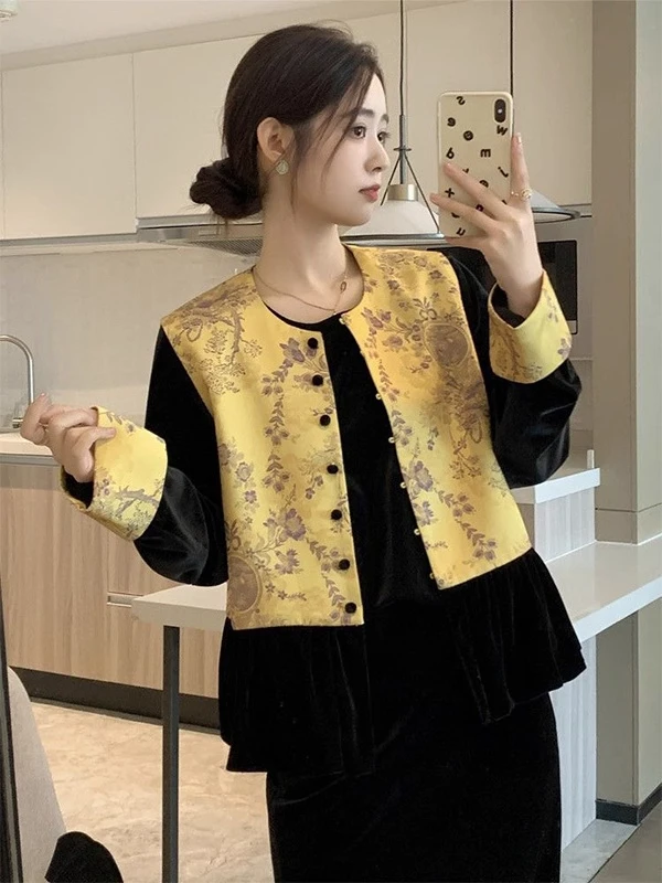 

Новый комплект в китайском стиле из трех предметов: женский осенне-зимний жилет, топ с пэчворком, полуюбка — элегантный повседневный модный ансамбль