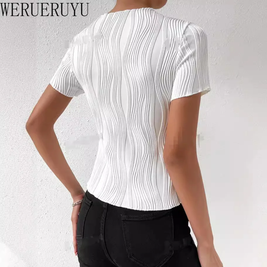 Summer Sexy T Shirt Short Sleeve Top Womens Y2k Aesthetic Clothes Fashion Streetwear White Black Elegant Slim T Shirts for Women