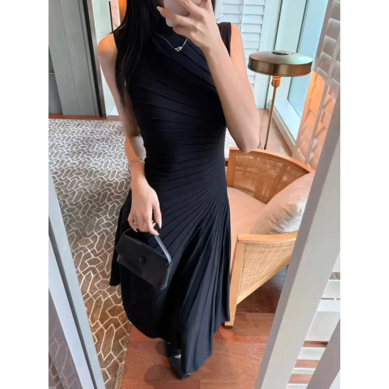 Women Summer Dress Spicy Girl High Neck Knitted Dress Long Skirt Knitted Fabric Straight Tube Short Dress A- Line Dress