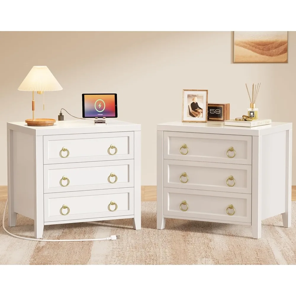 

Paint Night Stand with Charger Station and USB-C Port, 3 Drawer Nightstands Set of 2, Larger Wider Bedside Table, Modern