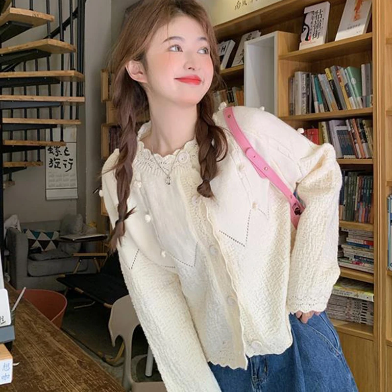 

Solid Color Gentle Style Sweater Jacket 2023 Women O-Neck Button Fashion Cardigan Jacket Autumn Winter Loose Casual Knitted Coat