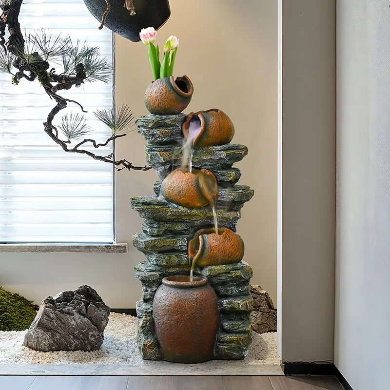 Creative flowing water pottery pot ornament courtyard garden living room water feature decoration office circulating water