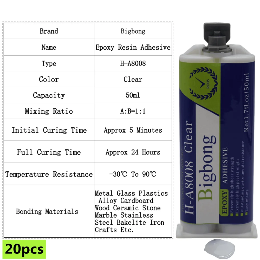 20 Stück Bigbong Strong Epoxies Dichtmasse AB-Kleber 50ml Epoxidharz Transparenter Superkleber 1:1 Zweikomponenten-Strukturklebstoff – Detail 1