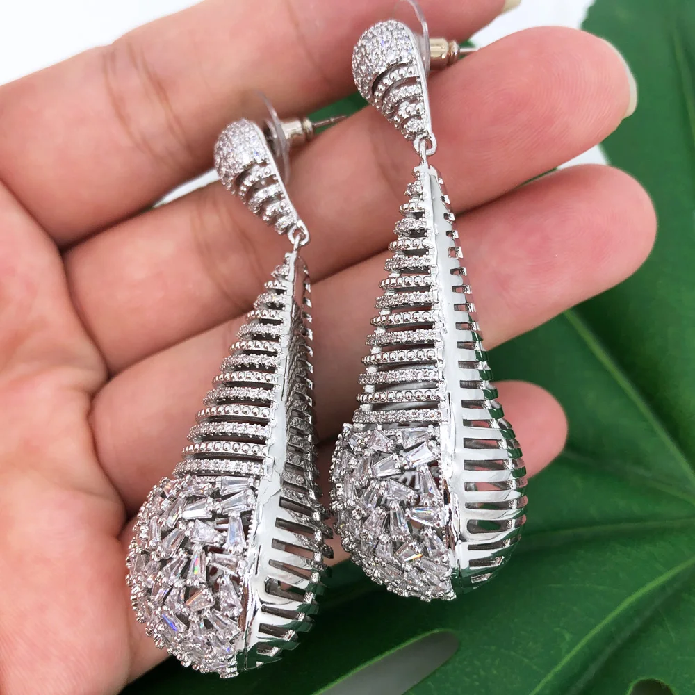 

Missvikki Original Skeleton Drop Earrings Full Cubic Zirconia Shiny Accseeories for Women Wedding Trendy Jewelry High Quality