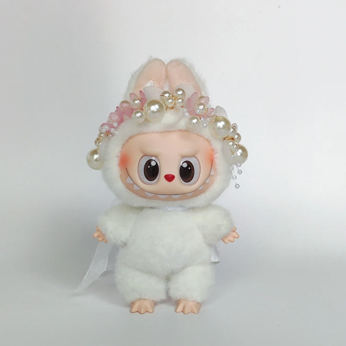 Kleding voor Labubu Mini Pluche Poppenkleding Bud Rok met Parel Haaraccessoire