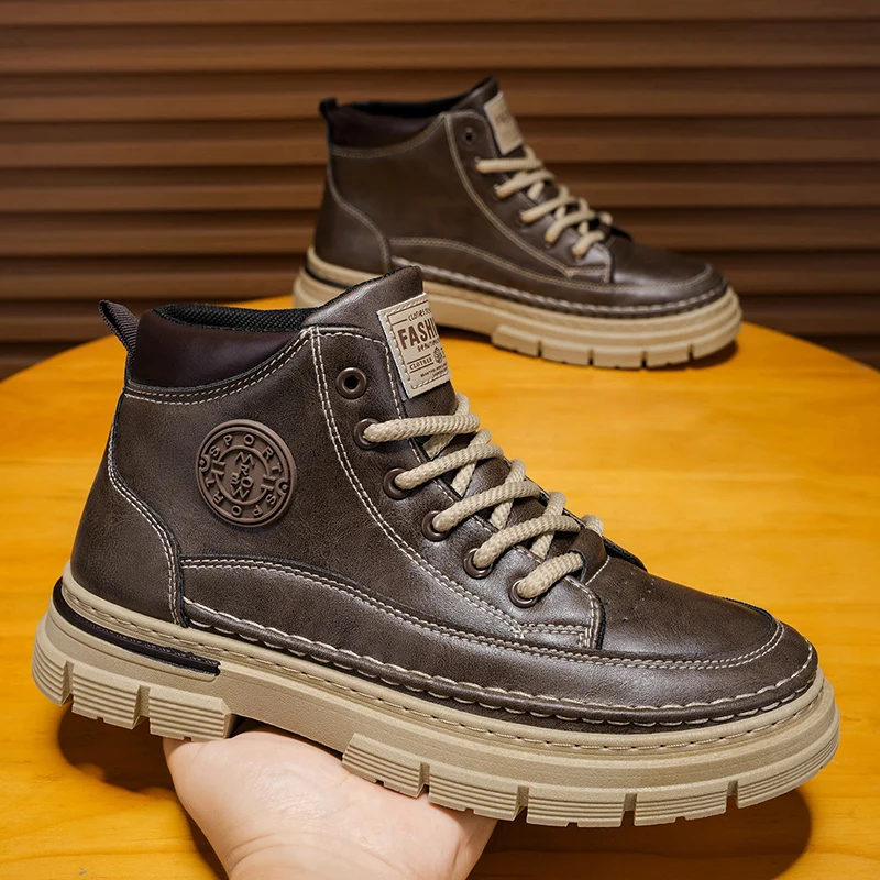 

2025 Winter Mens Casual Shoes Solid Colour Comfortable Ankle Boots Outdoor Wear-resistant Anti Slip High Top Sports Man Footwear