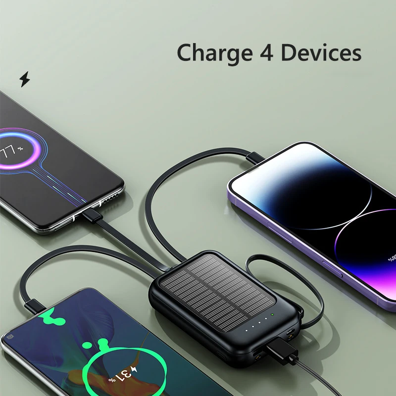 50000mAh Solar Power Bank Built Cables Solar Charger Poverbank 2 USB Port External Charger Mobile Phone Powerbank with LED Light - view 4
