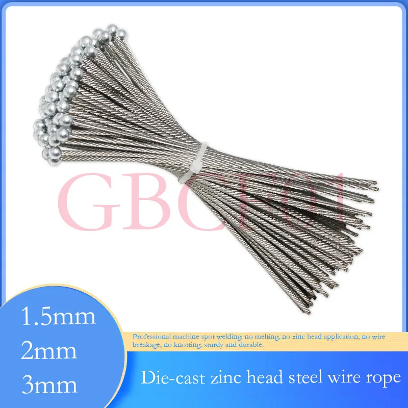 304 Stainless Steel Wire Rope Zinc Die Cast End Round Mushroom Head Splayed Non-Fraying 1.5mm-3mm 0.5m-3m for TowingConnection