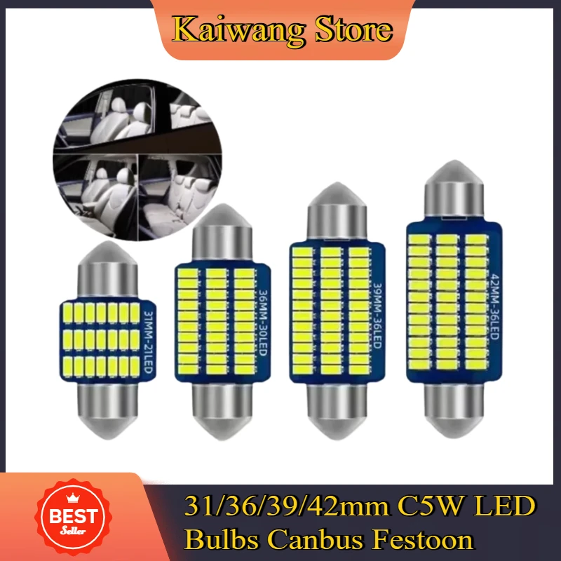 

1/2PCS 31/36/39/42mm LED C5W LED Bulbs Canbus Festoon for Car Interior Dome Trunk License Plate Lights White 12V 300LM 6500K