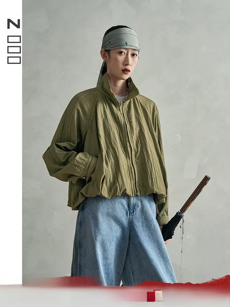 

Весна 2026: Женская свободная спортивная куртка с воротником-стойкой, на молнии, из нейлона, оригинальный дизайн