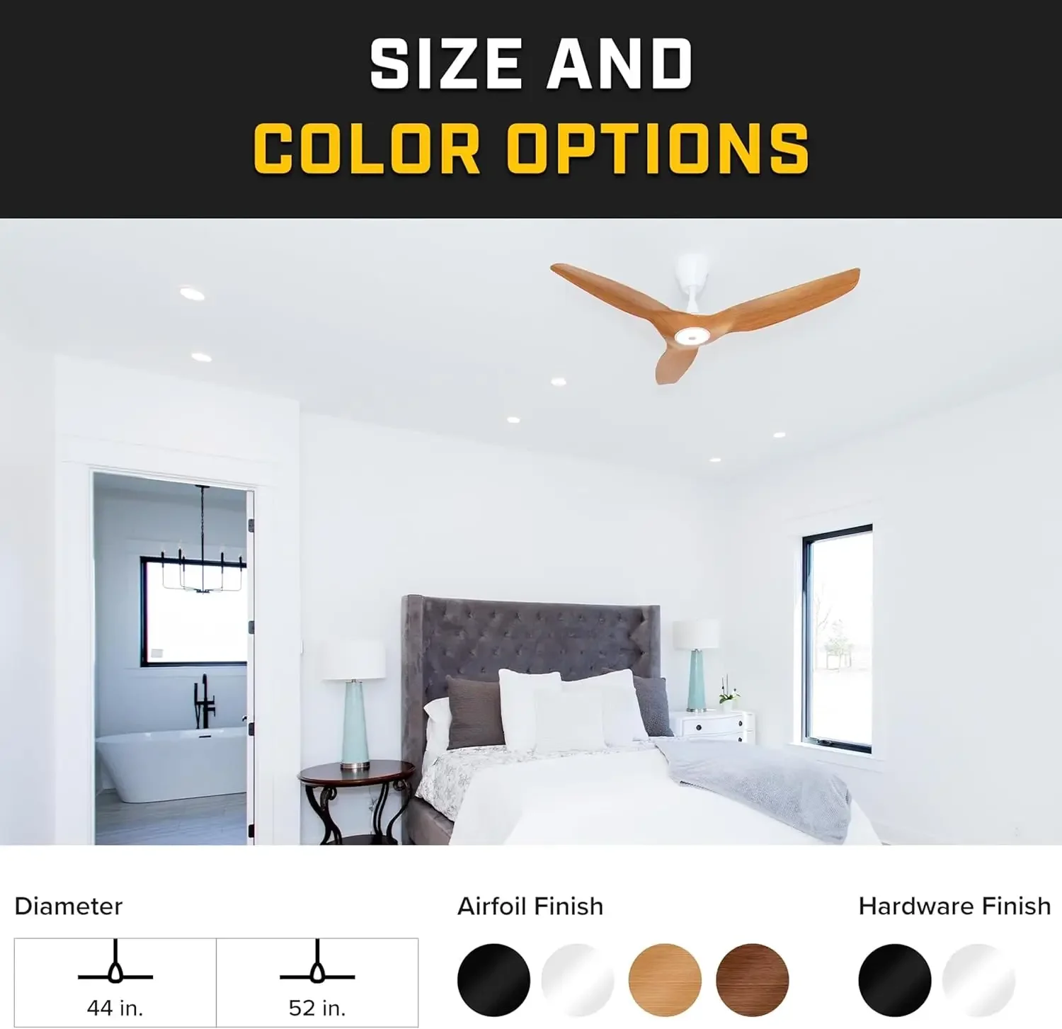 Ventilador de techo inteligente – Refrigeración de bajo consumo para el hogar, el dormitorio, la oficina, el espacio de estar y más – 16 luces