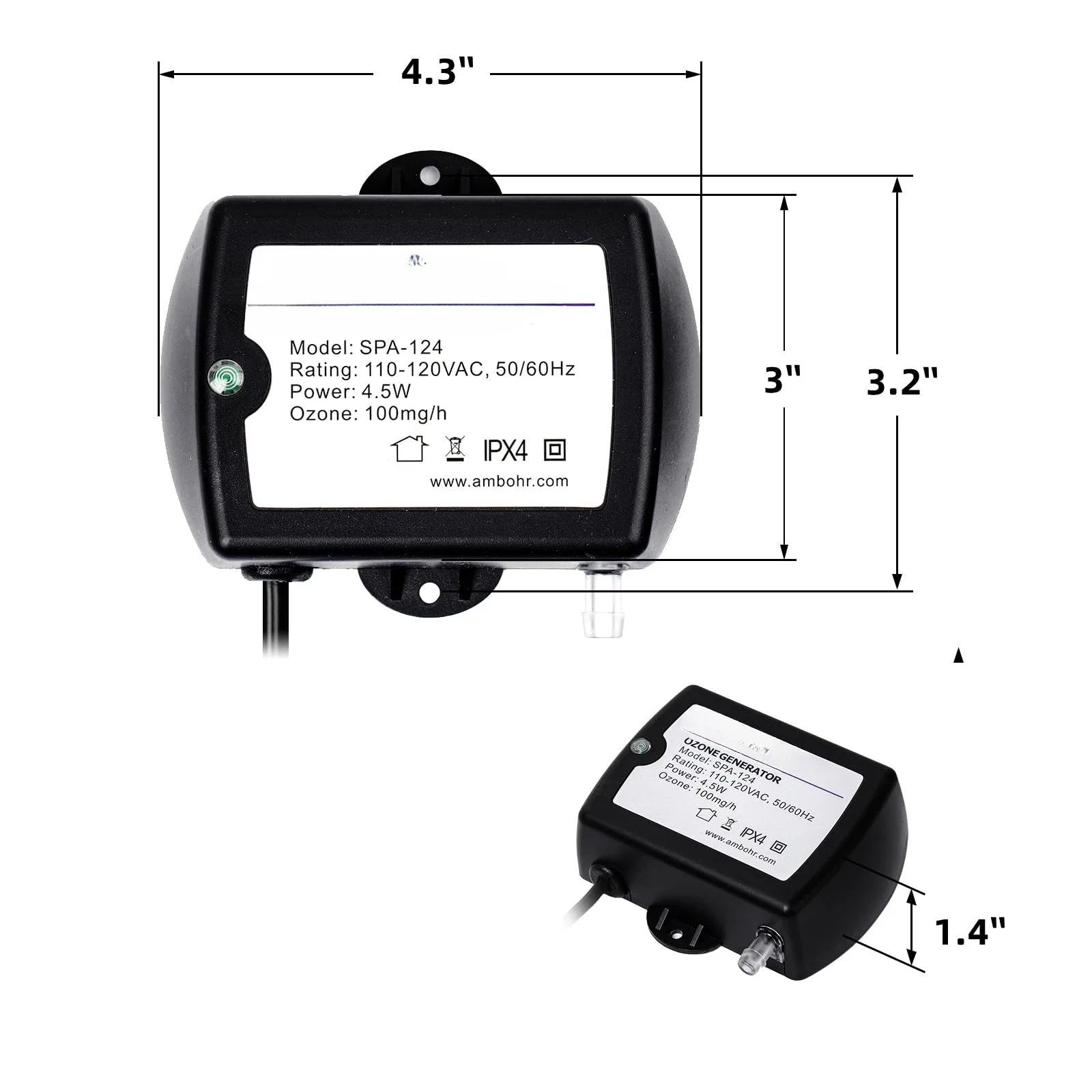 SPA-124 100mg/h Spa Ozonator Mini Home Portable Ozone Generator For Cold Plunge Water Purification And Swimming Pool