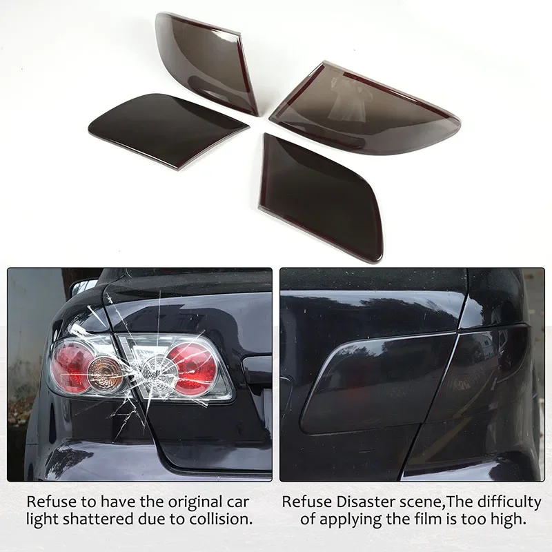 

cheya ABS Transparent Gray Car Tail Light Black Shell Tail Light Trim Cover for Mazda 6 2004-2015 Auto Accessories 4 Pcs