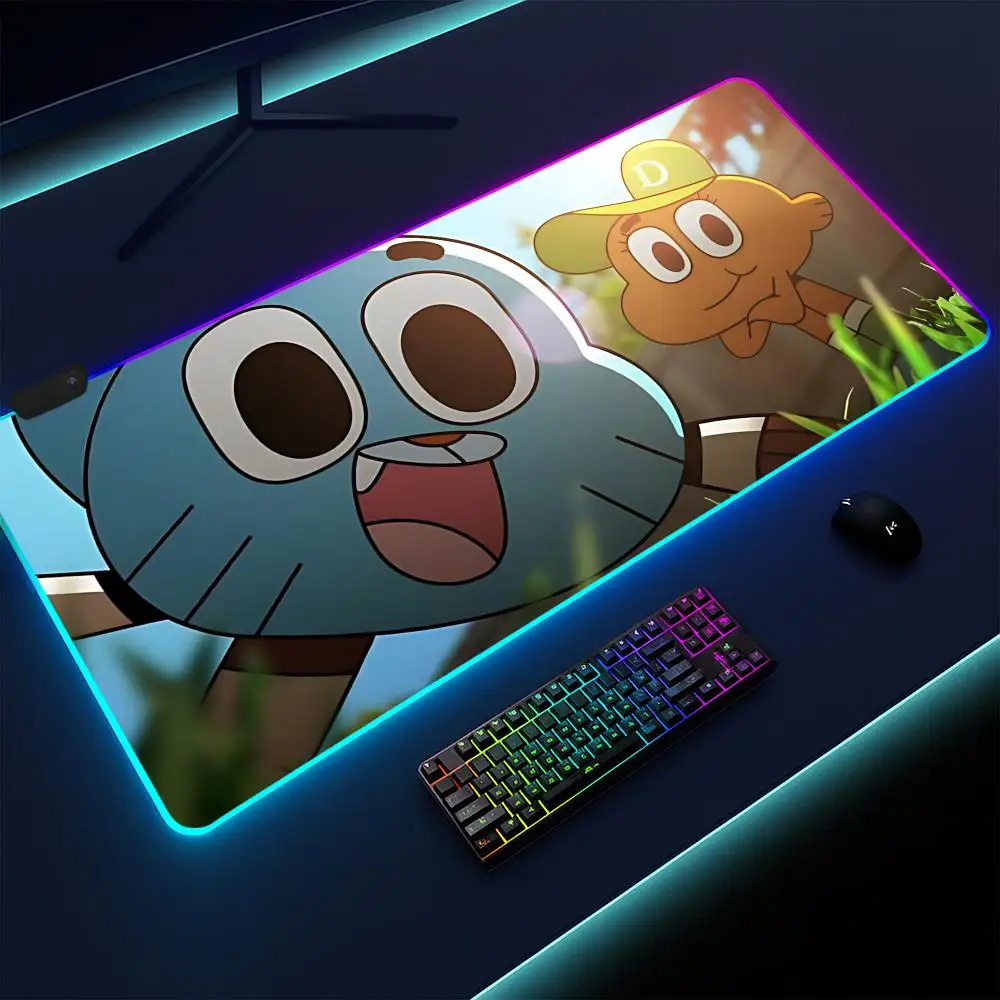 

The Amazing World Of Gumball Mouse Pad Gaming mat, LED lighted, non-slip base, waterproof, large deskpad, soft surface