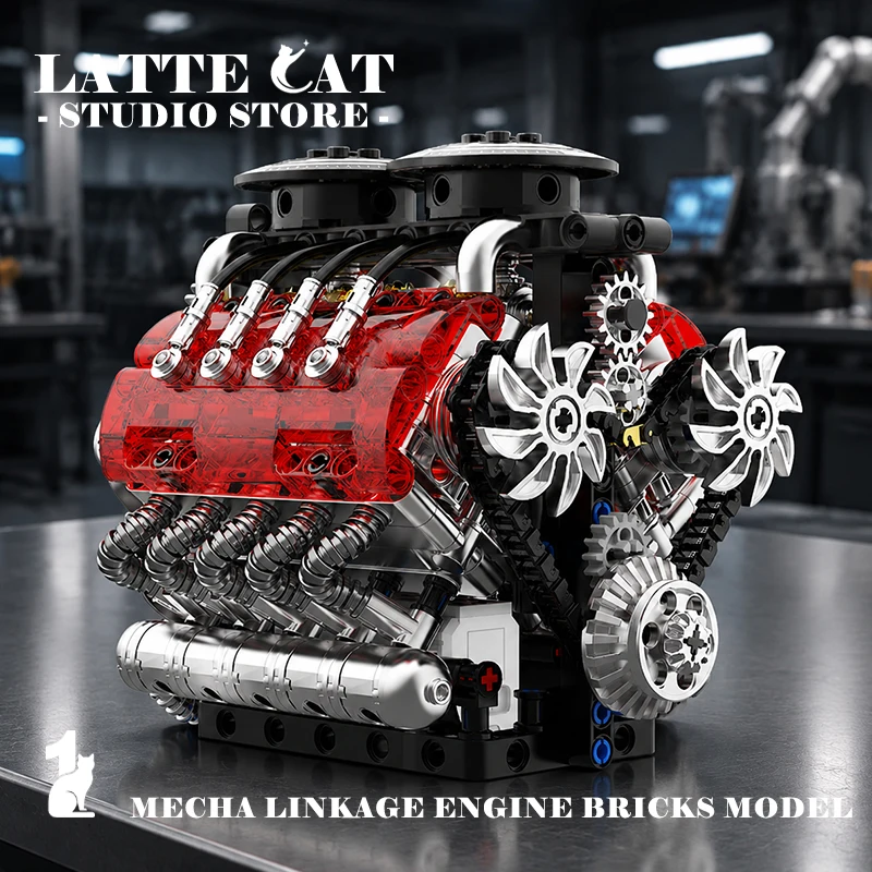 GT Car V10 Engine Building Blocks Simulation Motorized Model Mecha V8 Motor MOC Assembly Bricks Toy Desk Ornament Birthday Gifts