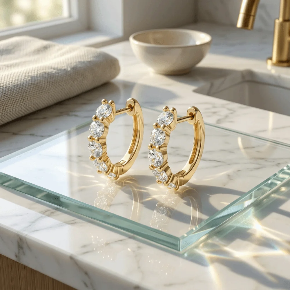 

Minimalist Crystal Studded Earrings Light Luxury Shine Small Hoop Earrings Temperament Copper Plain Round Earrings Punk Style