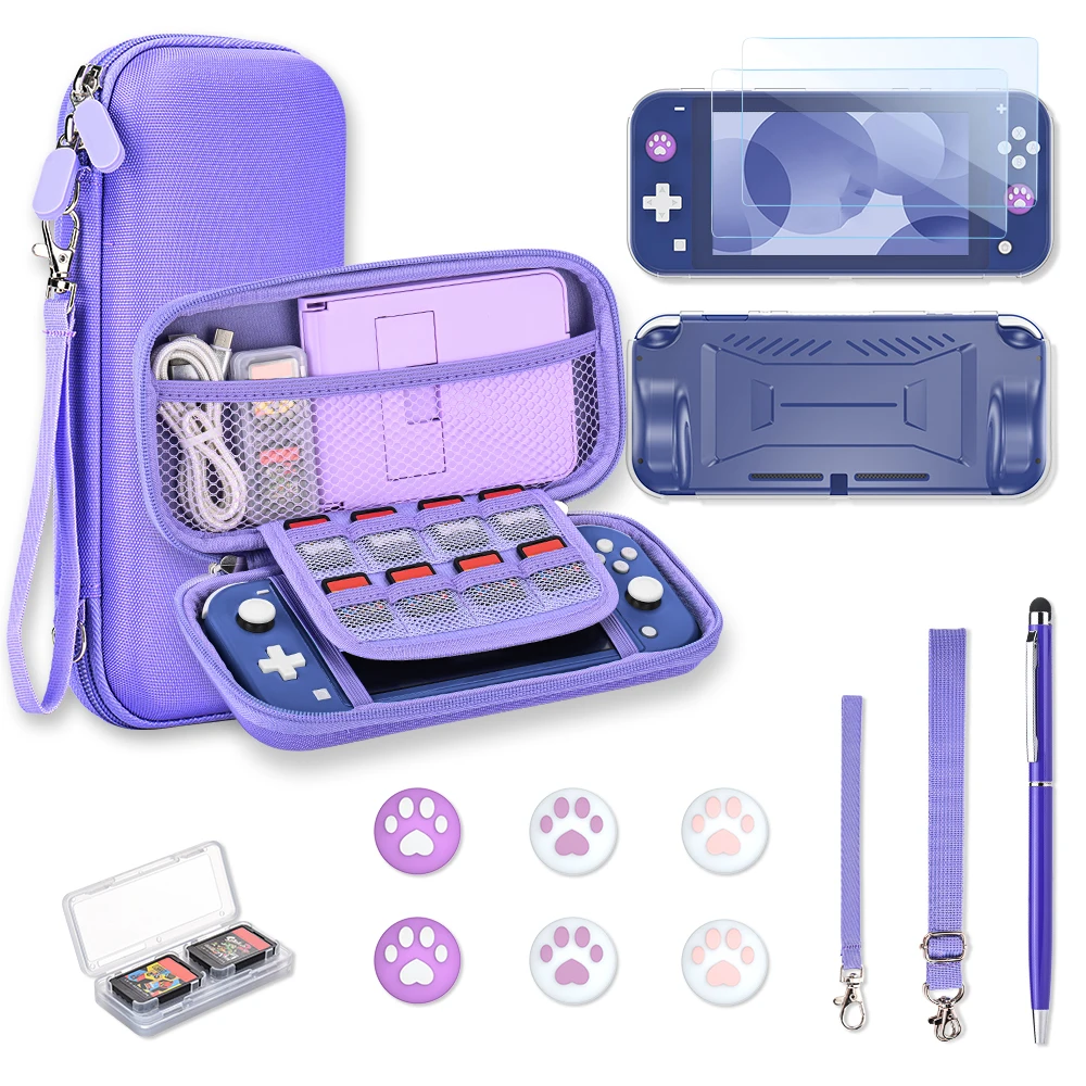 Switch Lite Purple Bag with a Shoulder Strap 17 in 1 Switch Lite Case Portable Gaming Storage Bag for Nintendo Switch Lite