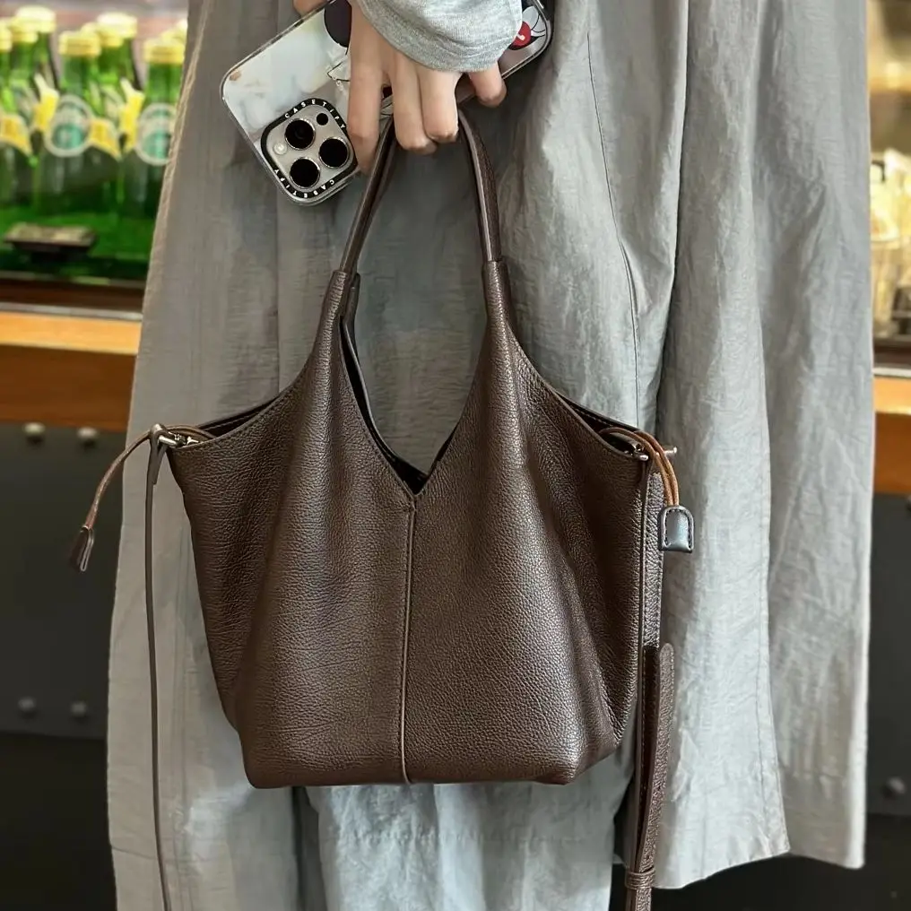

Genuine Leather Women's Shoulder Crossbody Buket Bag Luxury Designer Brand Soft Cowhide Female Large Tote for Woman High Quality