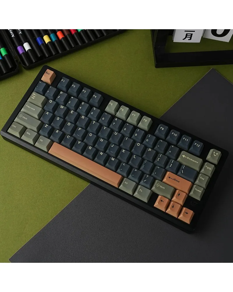 

German French Spanish Korean Japanese Portuguese Cangjie Phonetic Keycaps Dark Green Gold Brown Full Sublimation Set