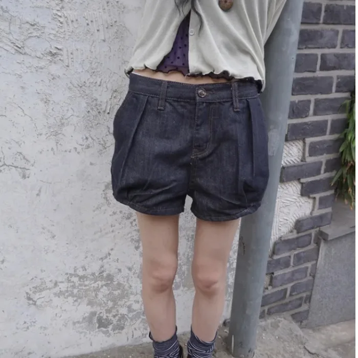 

Summer 2026 Chic Fashionable Casual Deep Green Pumpkin Field Born Denim Shorts Women High Waist Cotton 100% Pocket Detail