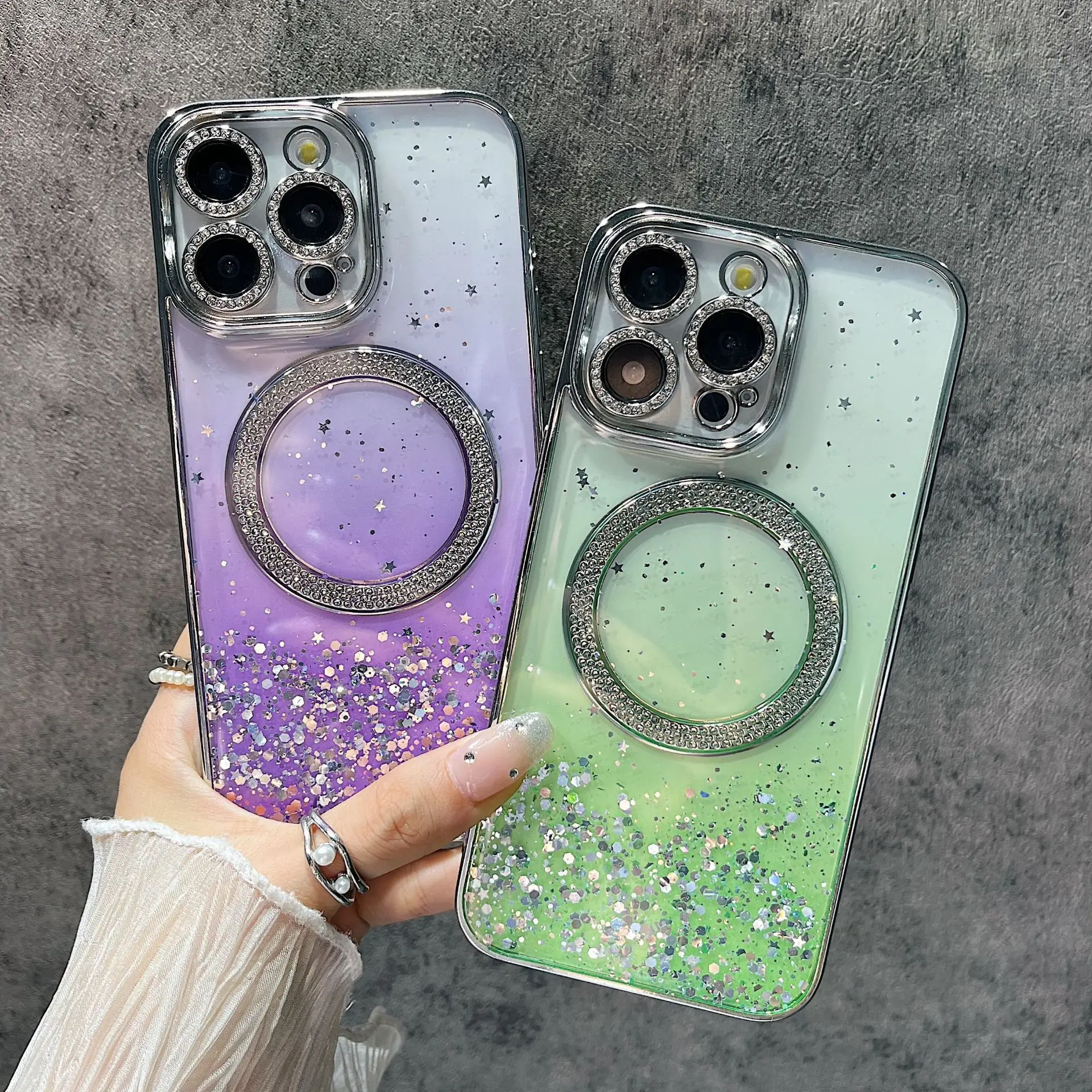 

Transparent gradient protective case suitable for iPhone 16 15 14 13 Pro Max magnetic Magsafe wireless phone protective case