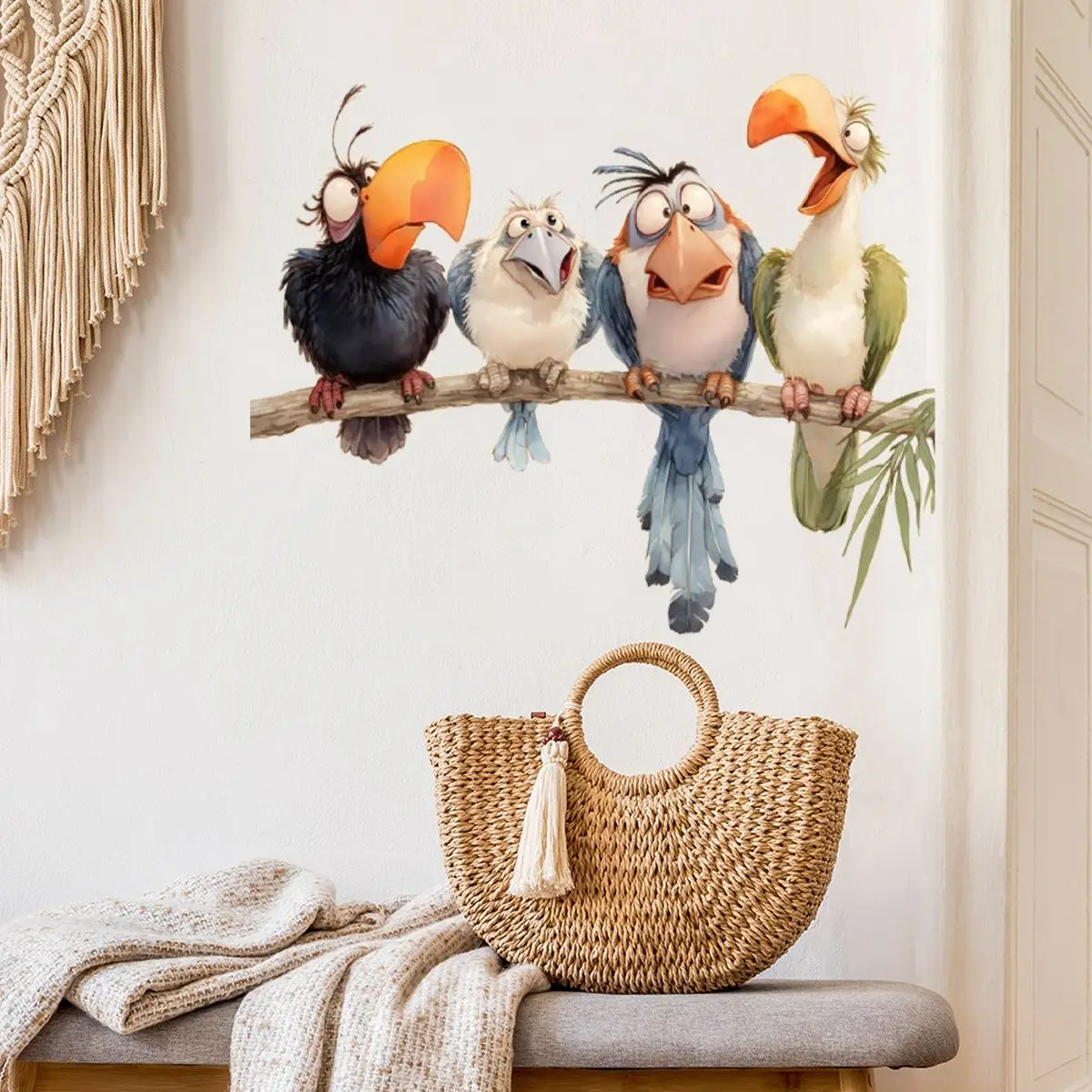 Funny Bird Wall Stickers Bedroom Kids Room Background Decoration Mural Animals Home Decor Self-adhesive Wallpaper S678