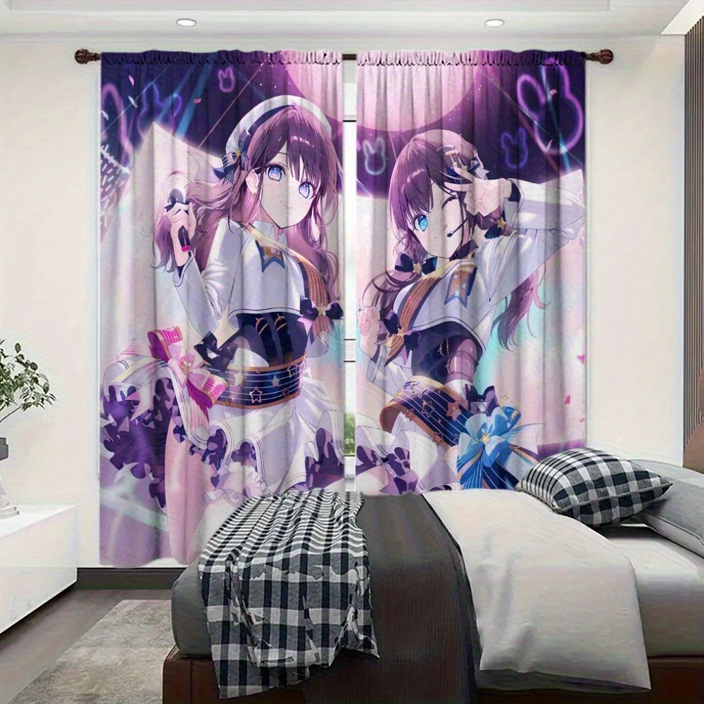 Anime Girl Curtains, Purple Fantasy Print Blackout Drapes, Kawaii Room Decor for Bedroom Living Room Window Treatment