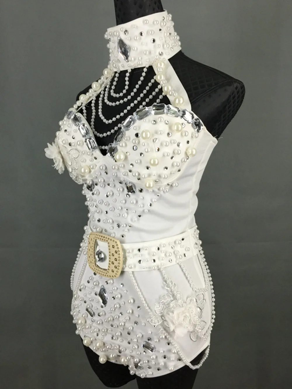 New nightclub bar DJ singer's exclusive handmade ultra dense pearl high-end one-piece women's fashion performance clothing